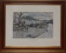 A print after Gilbert Scott Wright (1880-1958), "A fine hunting day", framed and glazed (36x55 cm).