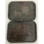 Two small Japanese themed carved wooden trays