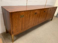 A vintage Rosewood office sideboard with brass handles and legs (H74cm W220cm D44cm)