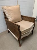 A mahogany Bergere armchair, arched back with ball and claw feet