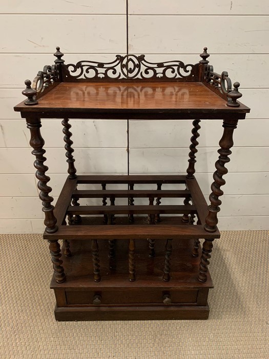 A Regency mahogany Canterbury/Whatnot, divided by turned spindles and drawers below (H78cm W57cm