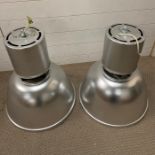 A pair of Mid Century industrial factory pendant lamps/lights (H61cm Dia50cm)