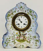 A porcelain mantle clock with birds of paradise to front AF (H30cm W26cm)