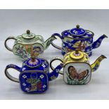 Four small Chinese enamelled tea pots with butterfly and flower decoration