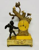 A Regency clock with bronze cherub at foot of tree. Movement marked F Baetens 23 Gerrard Street