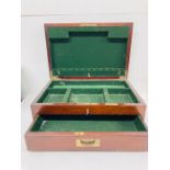 A mahogany canteen of cutlery box, felt lined possibly for traveling (cutlery not included) (H15cm