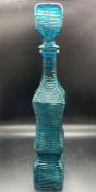 Italian Genie bottle Decanter Blue Glass c. 1970s 43 cms H.