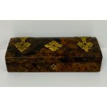 A burr effect wooden box, with brass detailing AF