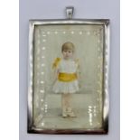 A silver framed miniature of a small child hallmarked for London 1897