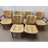 Six Mid Century button back faux leather and teak 70's dining chair