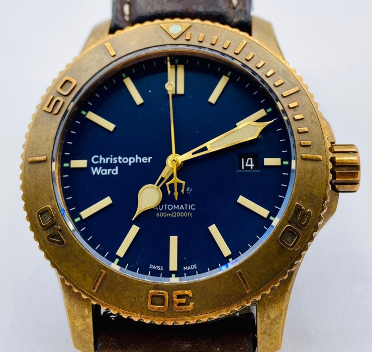 A Christopher Ward C60 Trident Pro 600 Bronze on brown vintage oak leather on dress clasp with - Image 2 of 8