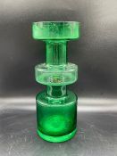 Riihimaki cased Green Glass Hooped Vase probably Tamara Aladin c. 1970s 28 cms H