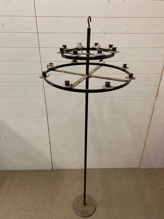 A wrought iron adjustable chandelier on stand or detached for hanging from hook. - Image 3 of 3
