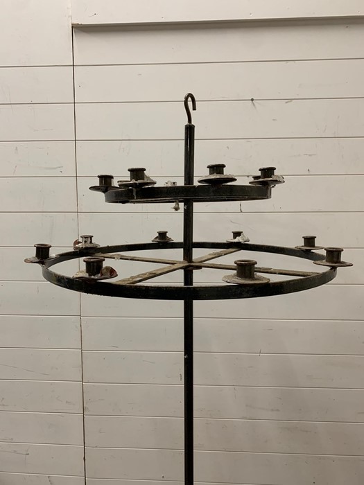 A wrought iron adjustable chandelier on stand or detached for hanging from hook. - Image 2 of 3