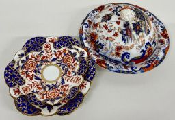 Five Wileman Japan Imari pattern side plates and two saucers along with a lidded plate