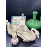 A selection of china items including an interesting green vase