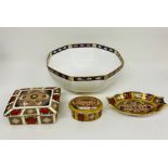 A selection of four Royal Crown Derby "Imari" to include two trinket boxes, small dish and a large