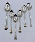 Six assorted teaspoons silver, various hallmarks and makers (74g)