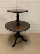 A George III style mahogany two tier dumb waiter with claw feet (H89cm Dia60cm)