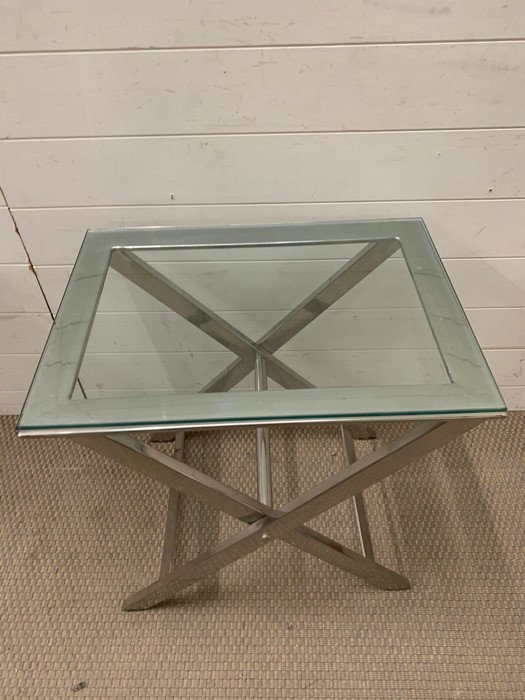 A glass and chrome X frame table (H60cm W59cm D44cm) - Image 2 of 2