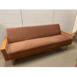 1960's German Mid Century sofa/daybed with elm legs and arms L206 x H78 x D73cm