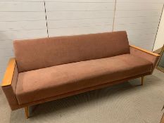 1960's German Mid Century sofa/daybed with elm legs and arms L206 x H78 x D73cm