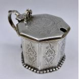 A single silver salt with hinged lid and blue glass liner by Charles Thomas Fox & George Fox,