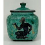 A Wilhelm Kage Gustavsberg lidded art deco ceramic jar with a nude lady motif