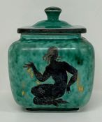 A Wilhelm Kage Gustavsberg lidded art deco ceramic jar with a nude lady motif