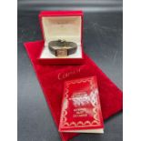 A Vintage Must de Cartier Tank watch in original box with brown strap, paperwork confirming