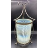 Arts & Crafts Hall Lantern James Powell Straw Opal Cylinder Shade in wrought Iron Frame. Late 19th