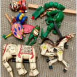 A selection of wooden vintage puppets AF