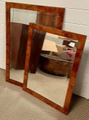 Two bevel edged mirrors, in burr elm (Largest: 61cm x 46cm and Smallest: 73cm x 51cm)