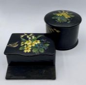 Two Papier Mache boxes with painted floral decoration