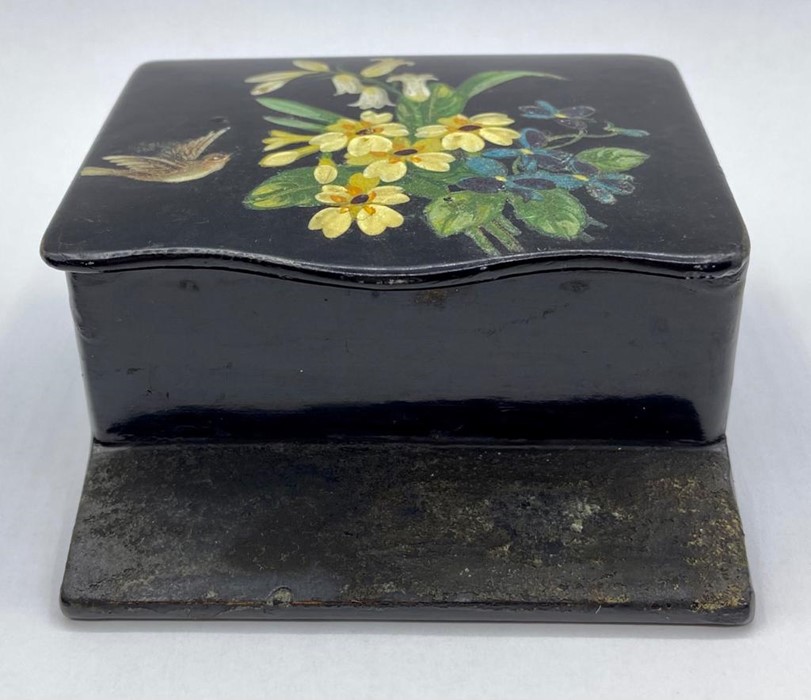 Two Papier Mache boxes with painted floral decoration - Image 4 of 7