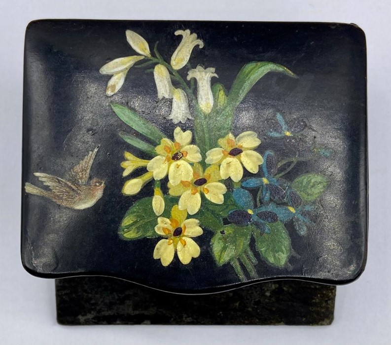 Two Papier Mache boxes with painted floral decoration - Image 7 of 7