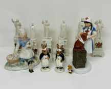 A selection of Florence Nightingale memorabilia, eight Carlton Ware china monuments childhood days