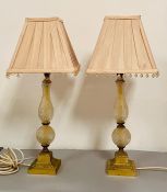 A pair of cut glass and brass table lamps (H50cm)