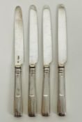 Four silver, hallmarked blades and handles knifes (245g Total weight)