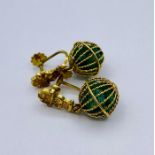 A Pair of 18ct gold and possibly jade earrings (Total weight 9.6g)