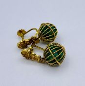 A Pair of 18ct gold and possibly jade earrings (Total weight 9.6g)