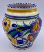 A Poole pottery England pot, yellow and purple themed