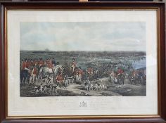 A 19th century hand-colored engraving "The Meeting of Her Majesty's Stag Hounds on Ascot Heath",