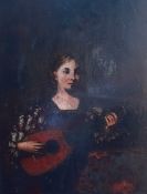 A 19th Century English School, 'Lady with a lute', oil on canvas, framed, (52x42 cm).