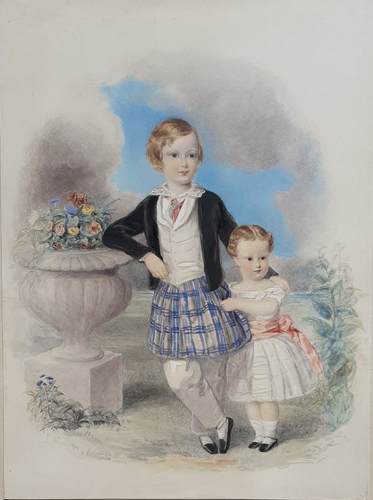 A 19th century English School, 'Portrait of two children', unsigned, according to label verso