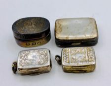 Four silver antique vinaigrette, two hallmarked as Georgian.