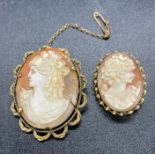 Cameo Brooch 9ct Gold mounted & another in rolled Gold.