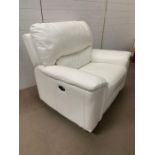 A single powered recliner or cinema seat in white leather