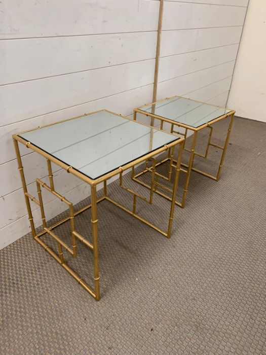 Two nesting mirrored side tables with gilt metal base (Largest 46cm x 40cm) - Image 2 of 2