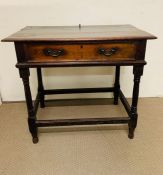An early 18th century oak single drawer side table (H79cm W89cm D49cm)